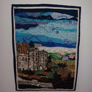 Art Quilt OLD KNIGHT'S CASTLE  Wall Art Quilted Wall Hanging Room Decor 17"x13"